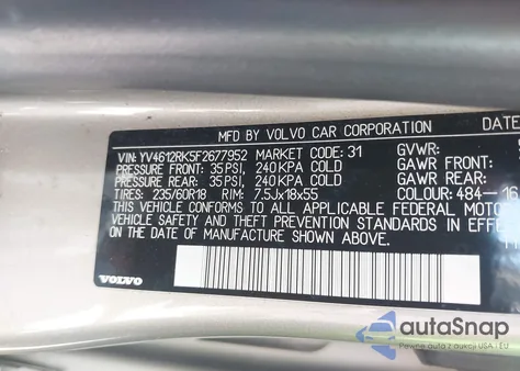 2015 Volvo Xc60 T5/T5 Premier z USA, uszkodzony, nr VIN YV4612RK5F2677952